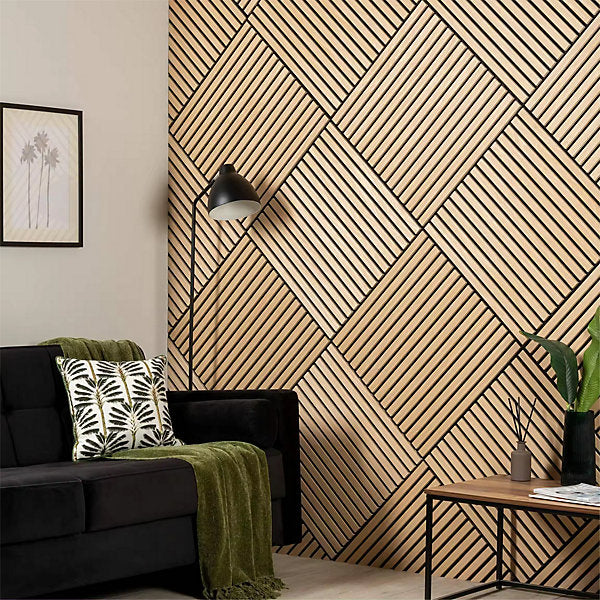 4er-Pack quadratische Akustik-Wandpaneele aus Holz, 600 mm x 600 mm, mit 1x Gratis-Kleber